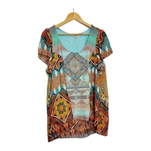 One World Hi Low Light Weight Top Southwestern Print Size 2X